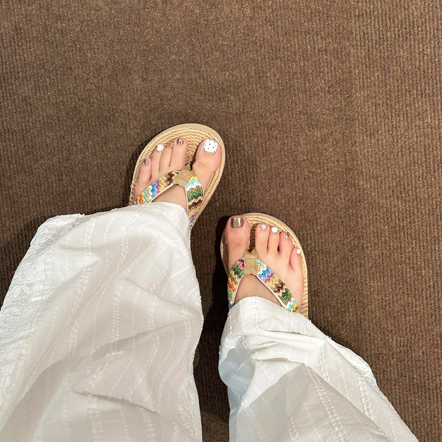 草编人字拖女外穿新款厚底