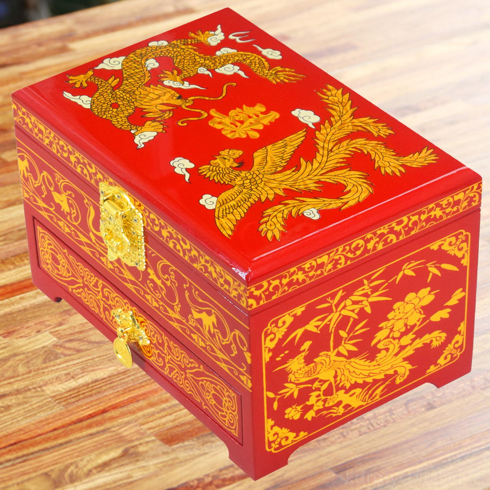 正品平遥推中光漆器首风饰盒结婚物木质中国梳妆盒式古高礼档复古