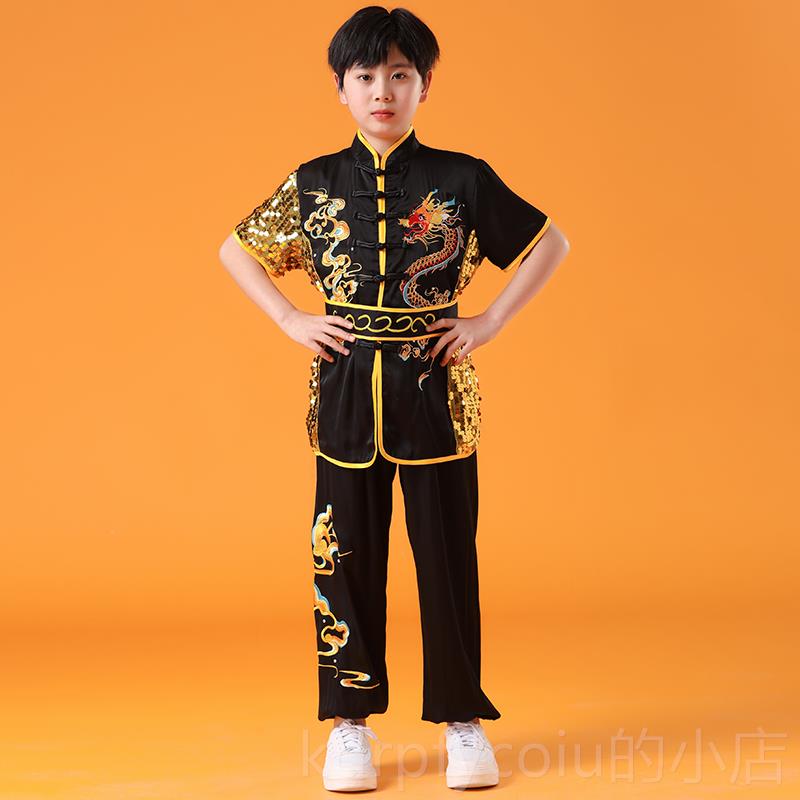 正品新款中国风儿男童武服术服练功服馆武训练服武术比赛表演短袖