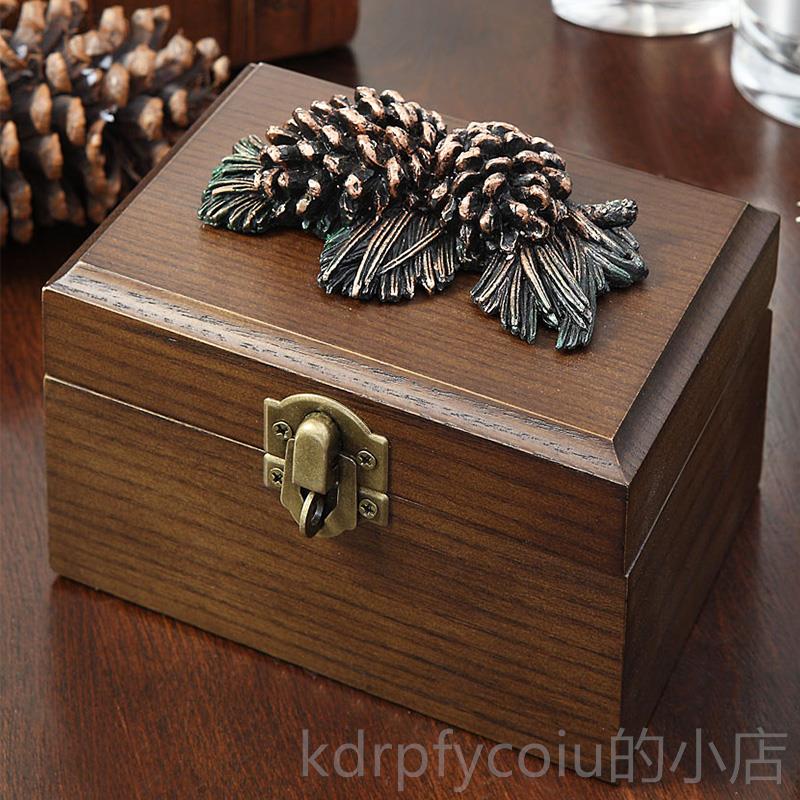 正品品收纳盒耳饰质环盒耳钉耳坠项链木带锁防尘戒指珠宝首饰盒小