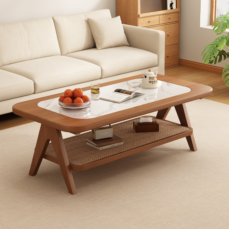 玻璃茶几藤编实木茶几2025新款