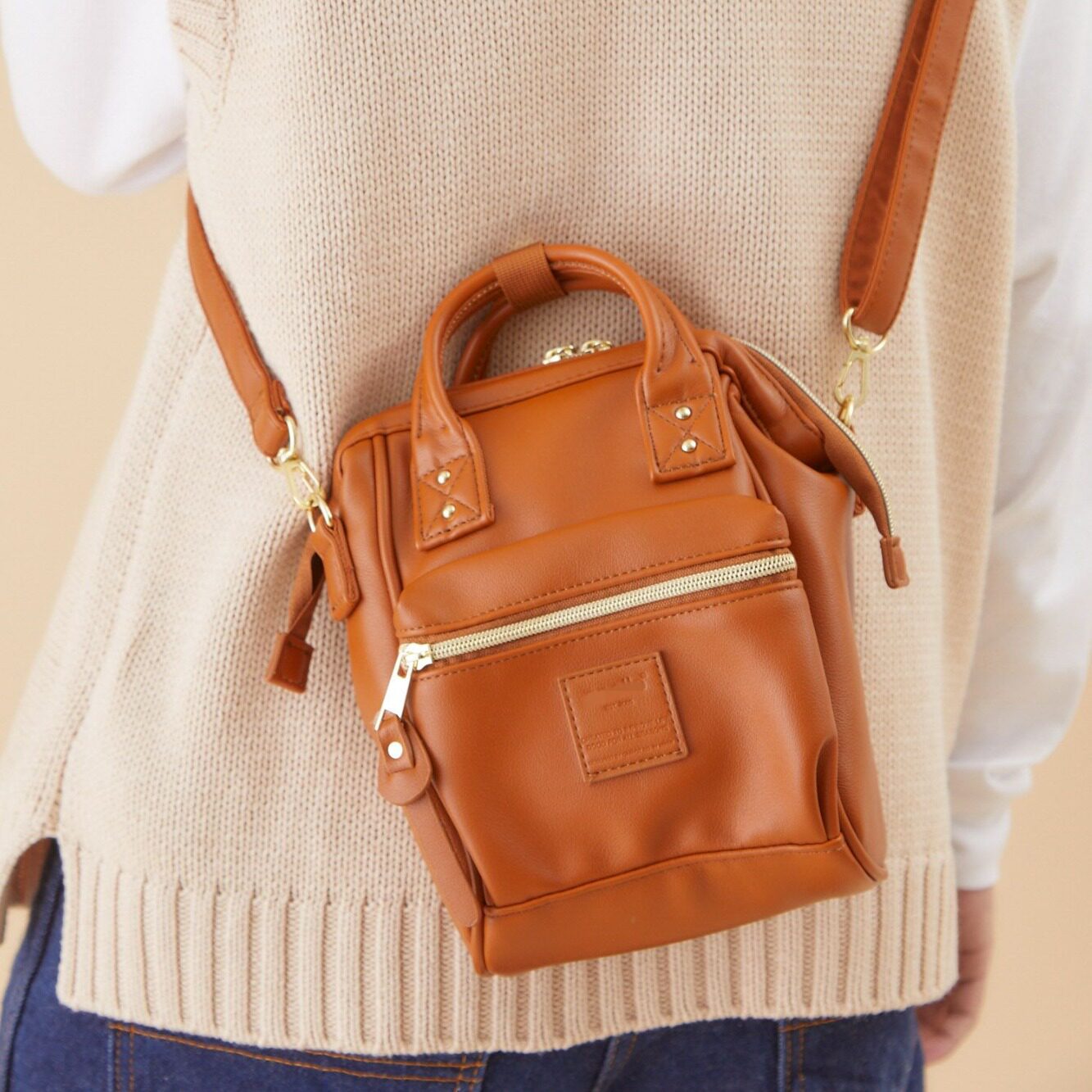 日本乐天斜挎包PU皮革单肩mini迷你背包女包复古中古口金包bags