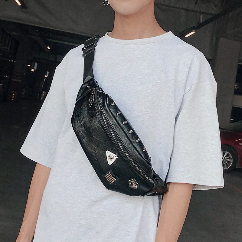 休闲街头手机包腰包 户外骑车背包挎包韩版潮男皮质小胸包斜跨包