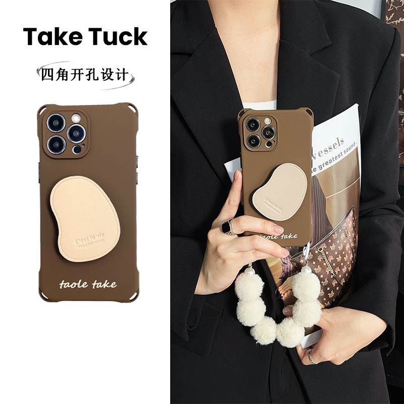 简约复古灰色皮质支架手机壳