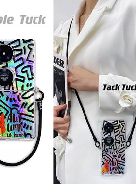 适用于oppo华为P50Pocket/pocket2挂绳折叠屏线条透明双扣式防摔软胶手提findn3flip/小米MIX Flip手机壳