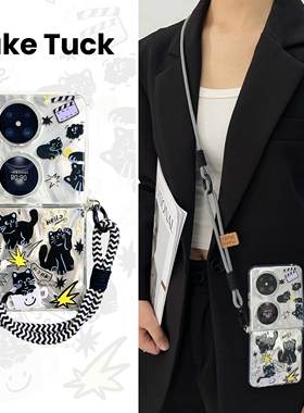 pocket2挂绳折叠屏手机壳适用华为可爱星星猫咪透明2flip双扣式防摔软胶三星ZFlip6手提保护套oppofindn3flip