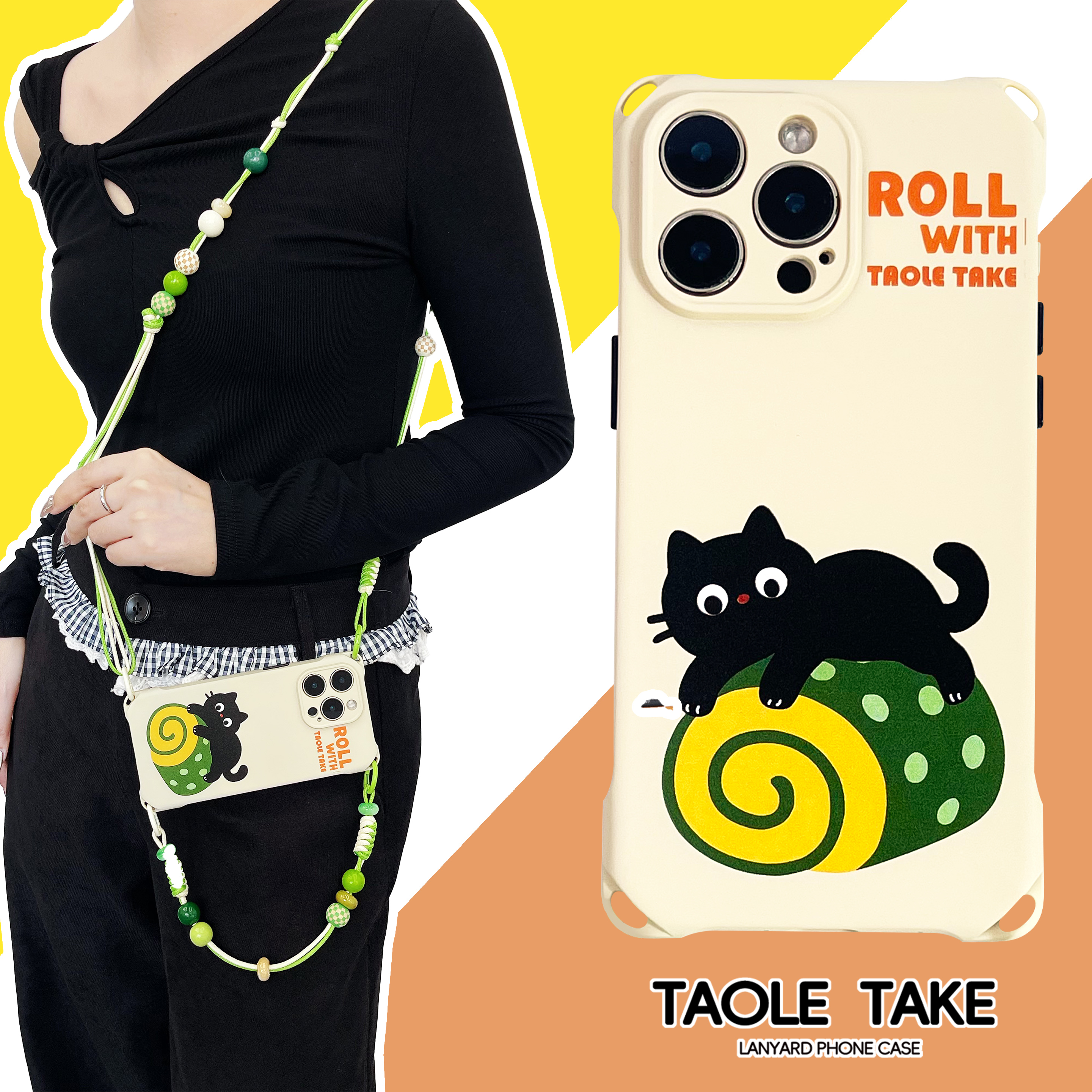 瑞士卷潮流猫咪手机壳斜挎背带女