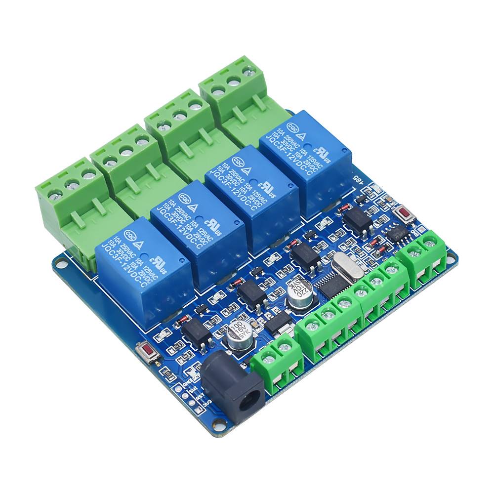 Modbus-Rtu1/2/4/8路12V继电器模块开关量输入/输出RS485/TTL通讯