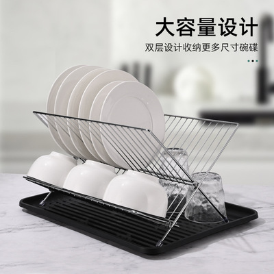 沥水碗架家用X型可折叠双层沥水架台面式带接水盘厨房碗碟收纳架