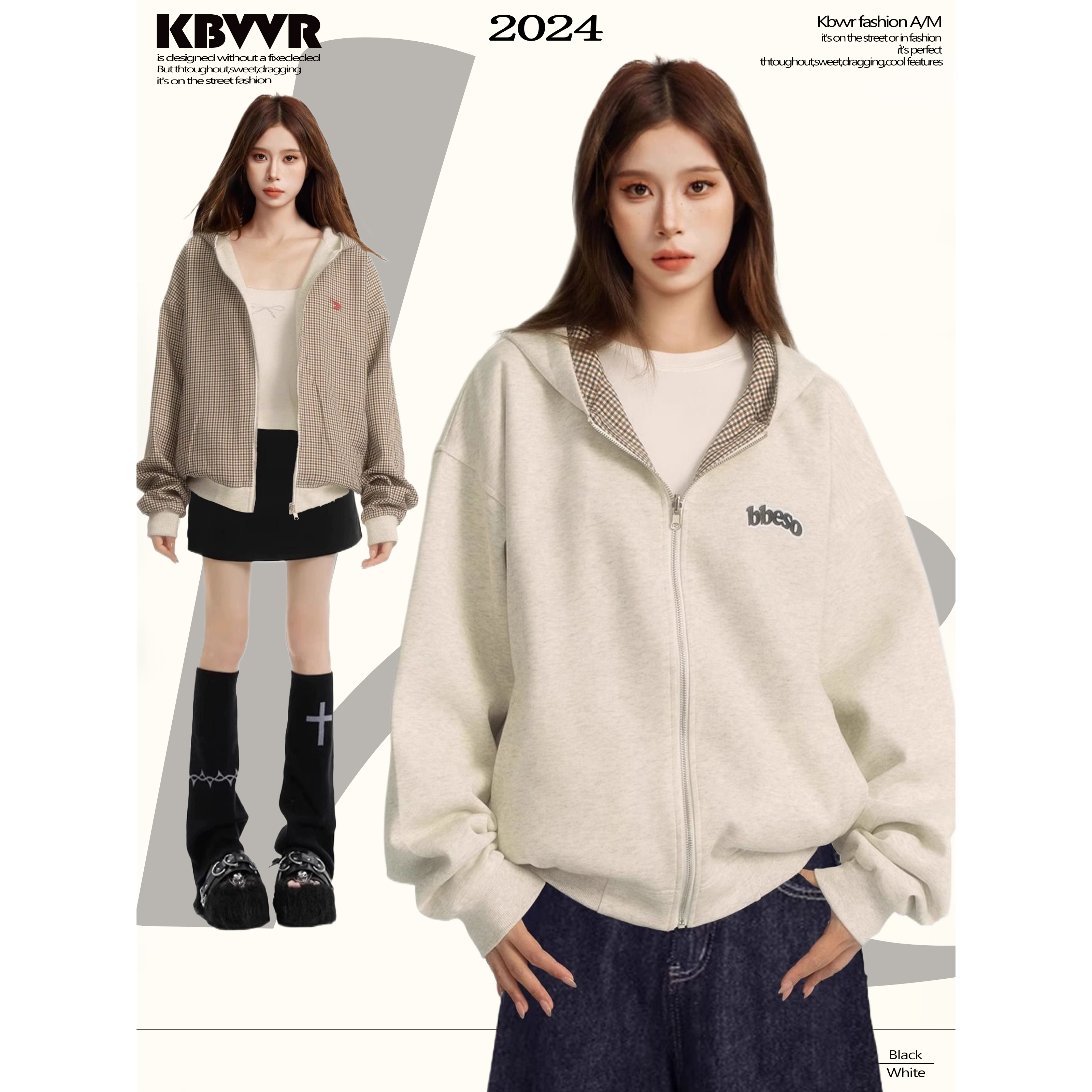 美式灰色双面穿连帽显瘦正肩卫衣外套女春秋款秋冬季宽松拉链开衫