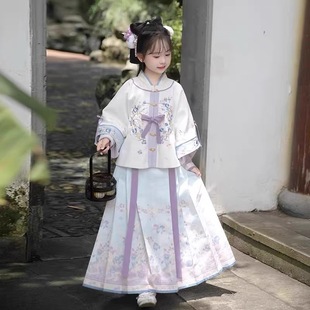 秋款汉服女童秋装宝宝重工明制长裙套装女孩古装儿童改良唐装演出