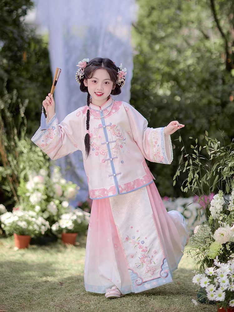 粉色女童春秋2025新款儿童古风古装女孩春季唐装国风高端长袖套装