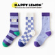 HAPPYLEMON袜子女中筒袜夏季 ins潮外穿可爱字母条纹长棉袜子 薄款