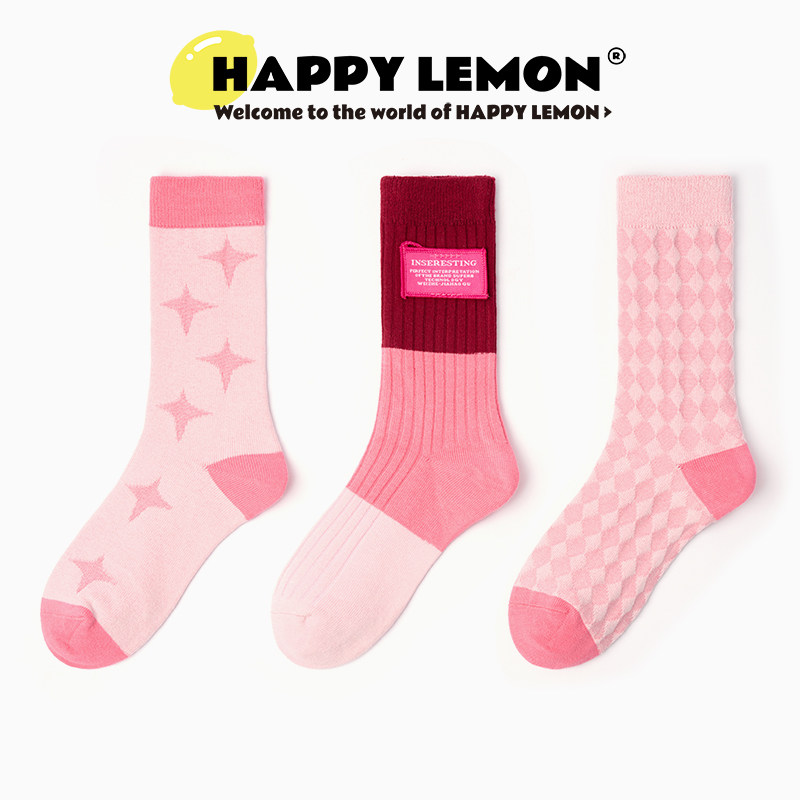 HAPPYLEMON袜子女中筒袜秋冬ins潮外穿可爱字母条纹春秋款长棉袜