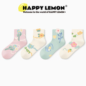 袜子女短袜春秋款 ins潮植物花卉船袜趣味可爱花朵秋冬短筒袜子棉