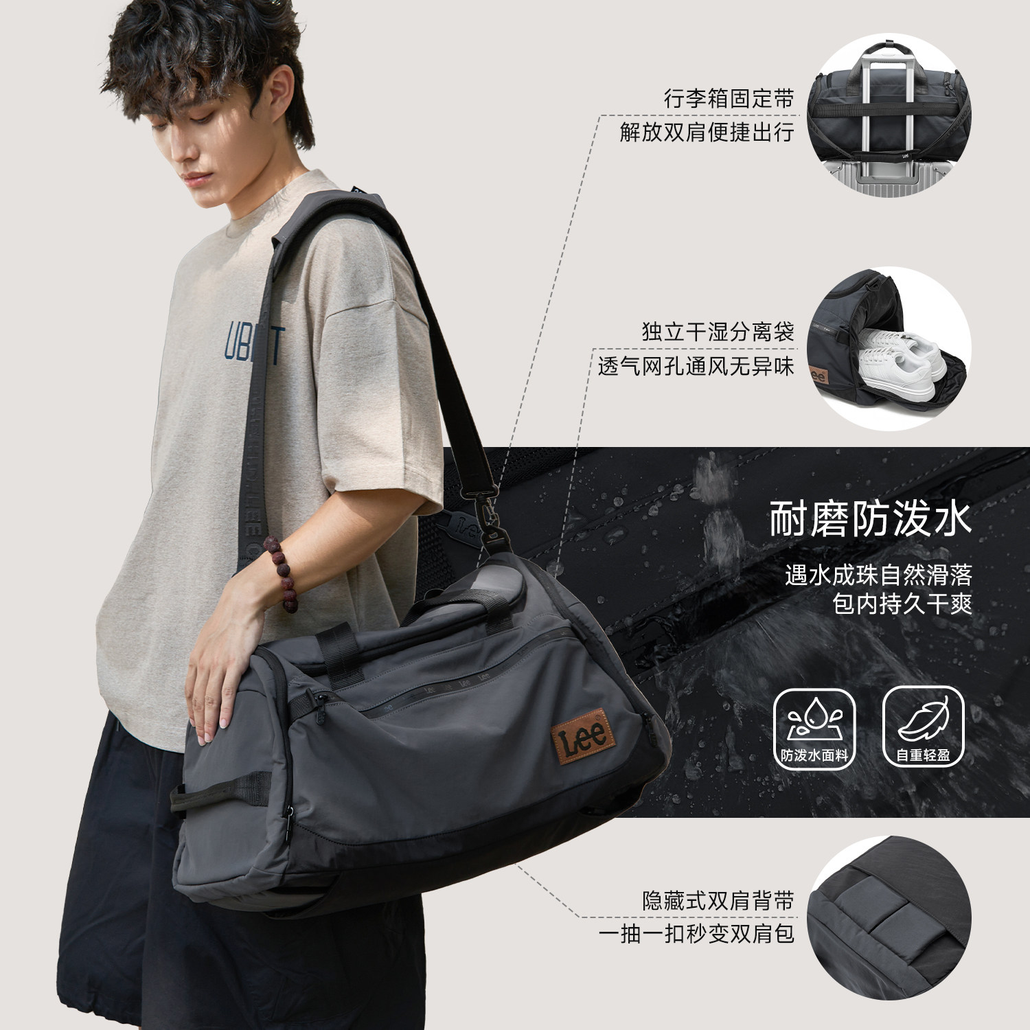 Lee官方大容量旅行包斜挎手提图片