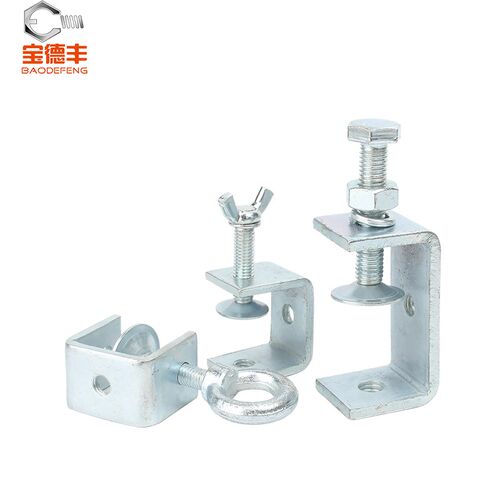 铁镀锌老虎卡子管卡U型C型夹钢管方形夹具手拧吊环夹紧器开口固定