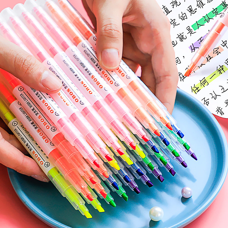 标记笔学生用做笔记彩色莹光笔糖果粗划画记重点笔背书神器