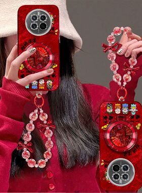 适用华为mate50手机壳CET-AL00带镜头膜Mate50pro保护套DCO-ALOO新年女款mt50e支架手链AL60全包边防摔5g红色