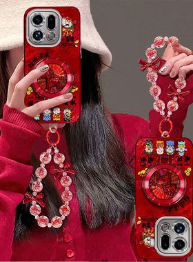 适用oppoFindx9pro手机壳PLG110带镜头膜opopfindx9保护套PLJ110新年女款0pp0x9pr0全包边防摔5G手链支架喜庆