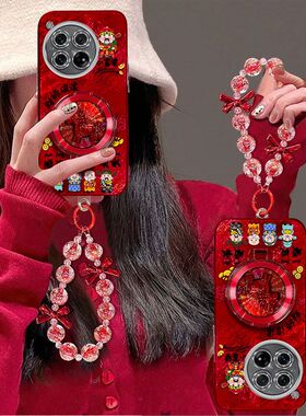 适用一加Ace3手机壳PJE110带镜头膜1加ace3pro保护套PJX110新年女款oneplus支架手链oppo全包边防摔5g喜庆红