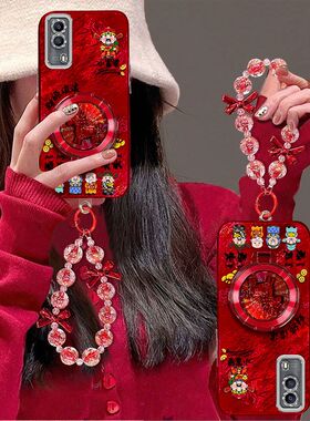 适用vivoy53sT2版手机壳V2123A带镜头膜viv0y53s保护套v2111a新年女款iQOOZ3支架手链v2073a全包边防摔5G喜庆