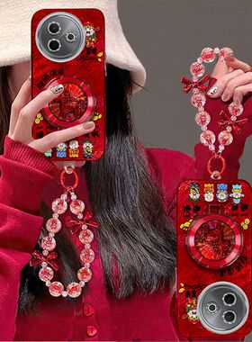 适用vivoY300i手机壳V2444A带镜头膜vlvoy300l保护套viv0y301新年女款5g支架手链vivi丫全包边防摔喜庆高级红