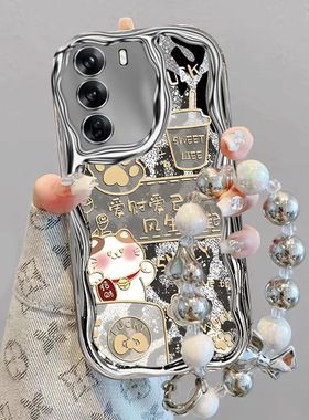 适用opporeno12手机壳PJV110电镀硅胶软opopreno12pro保护套PJW110招财猫5g防摔0pp0ren012pr0全包边新年款女