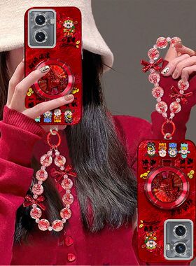 适用vivoY77手机壳V2219A带镜头膜vivo y775G保护套vlvo丫新年女款viv0y全包边防摔viviy手链支架文字喜庆红