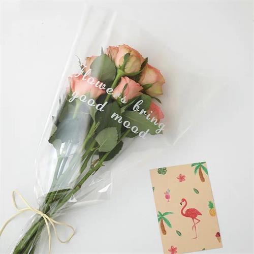 opp网红英文玻璃纸透明英文多支袋玫瑰花透明包装纸花束包装材料