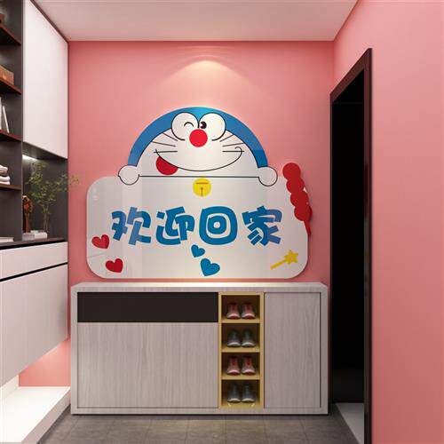 欢迎回家装饰哆啦a梦电梯入一户迎门口贴纸画玄关墙面布置3d立体