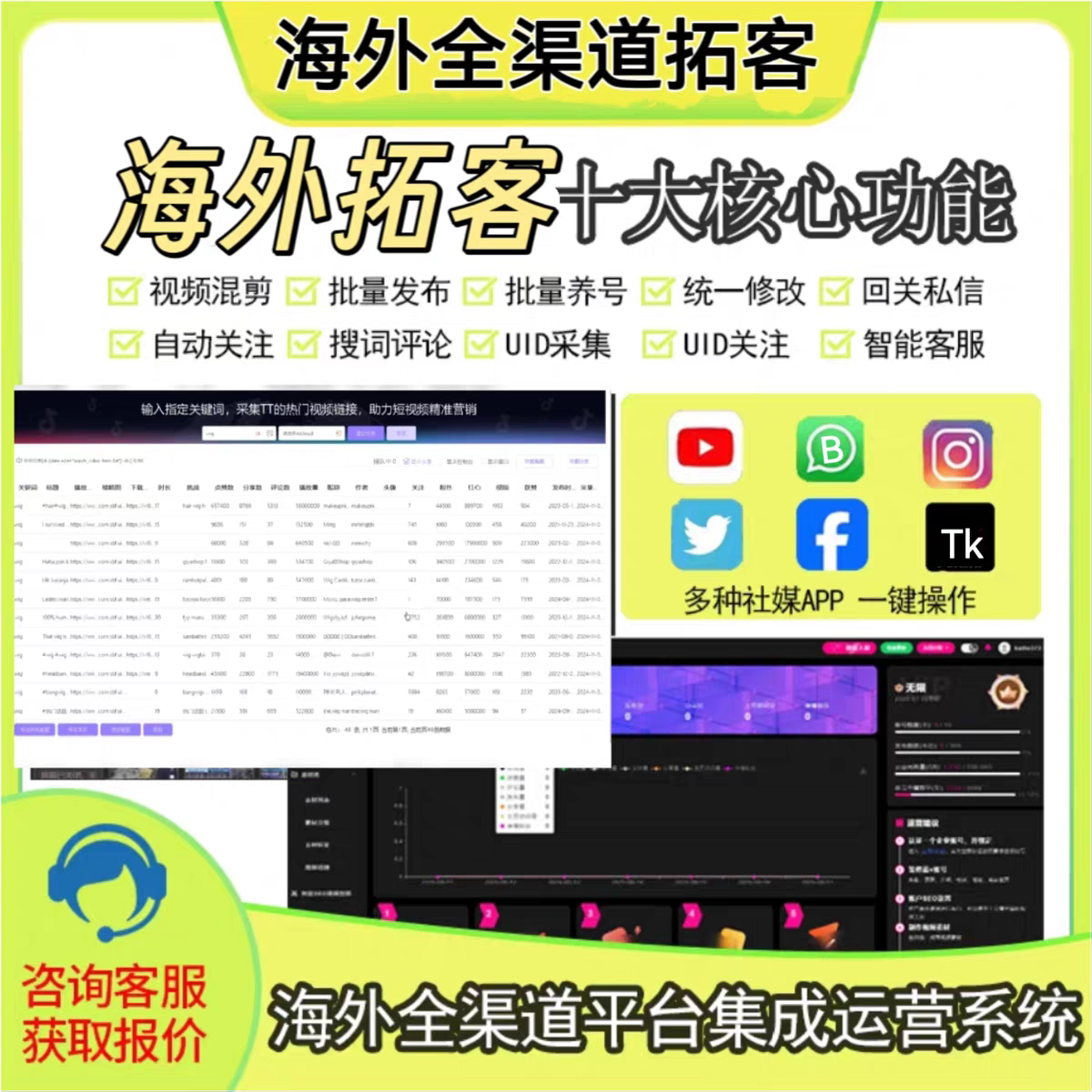 海外短视频TK矩阵营销获客系统海外国内电商商家跨境引流拓客软件