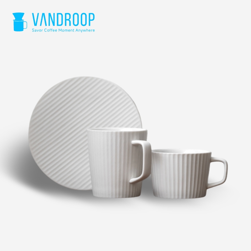 VANDROOP 手冲咖啡杯日式陶瓷竖纹便携高级精致家用简约马克杯子