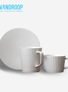VANDROOP 手冲咖啡杯日式陶瓷竖纹便携高级精致家用简约马克杯子