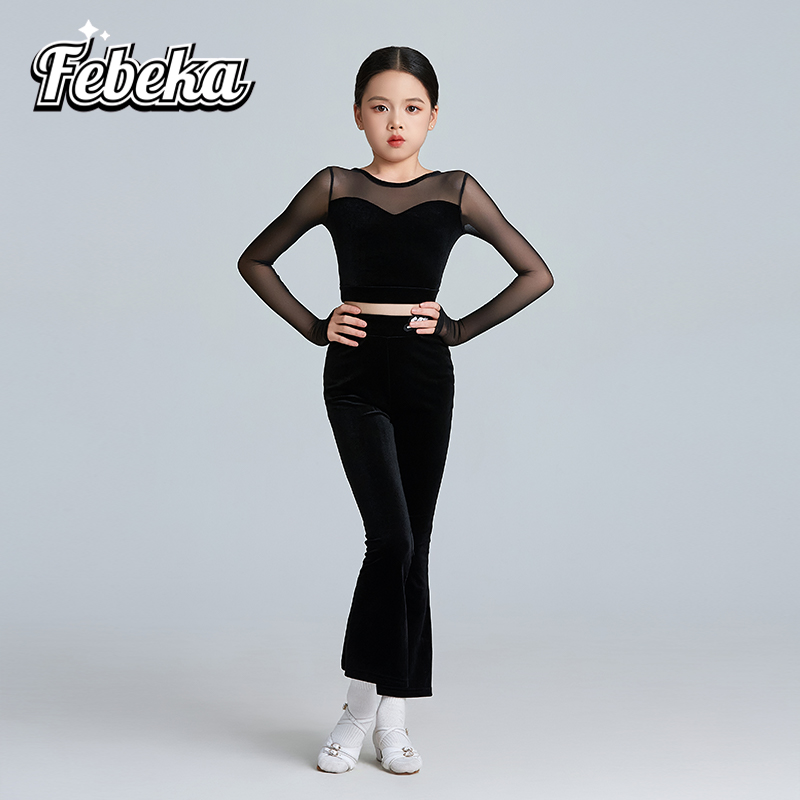 菲贝咔2025秋冬儿童拉丁舞服装新款演出服长袖练功服舞蹈服拉丁裤