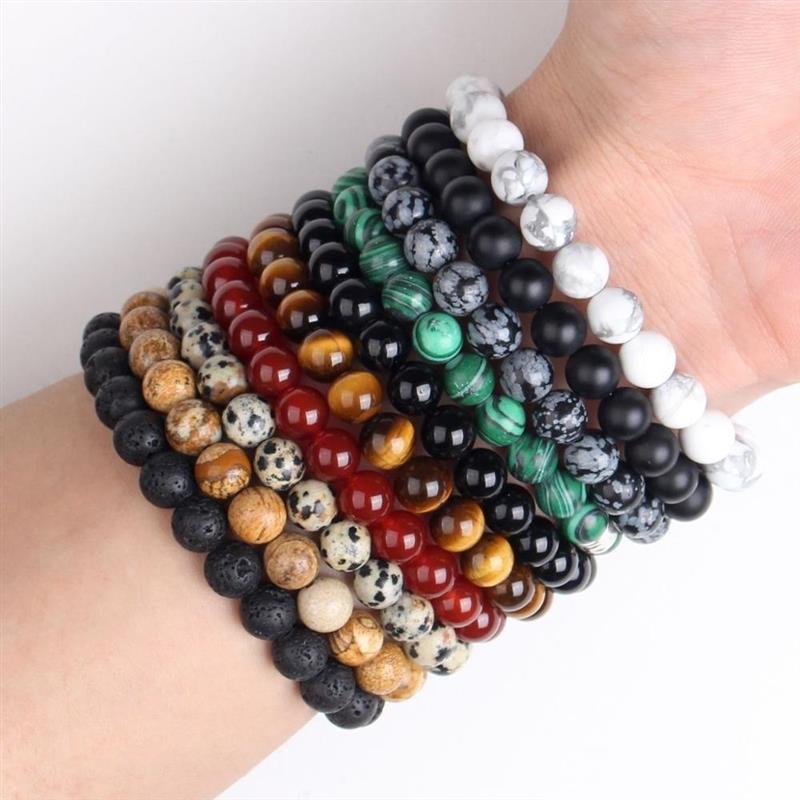 Nature Beaded Bracelet Men 8mm Natural Stone Lava Rock Tiger