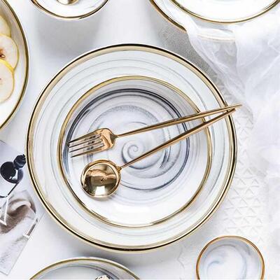 Marble Dinner Plate Set Ceramic Kitchen Plate Tableware Set
