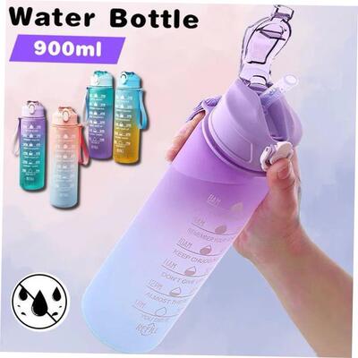 900ML Sports Water Bottle with Time Marker Leak-proof Cup Mo