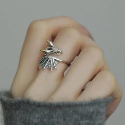 925 Silve Wing Dragon Punk Ring for Women Girl Party Gift R