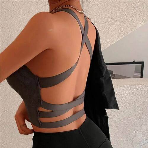 Summer Fashion Sexy Crop Top Women Bra Hollowed Back Cross S