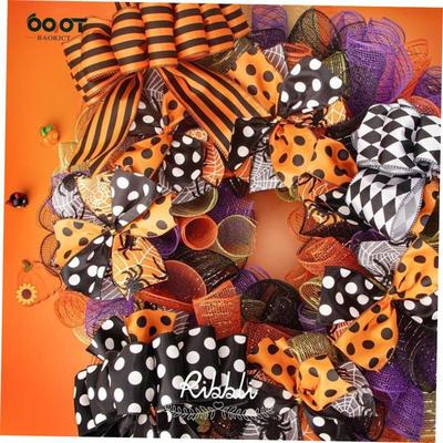 Polka  plaid Halloween ribbon garland decoration silk ribbon