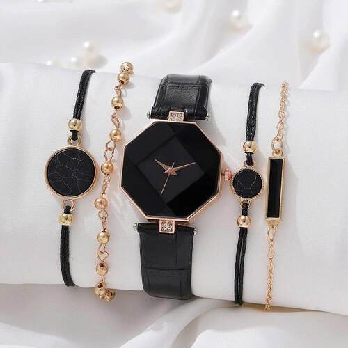 Set Watch For Women Luxury Leather Analog Ladies Quartz Wris