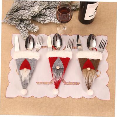 Christmas Santa Hats Knife Fork Cover Silverware Bags