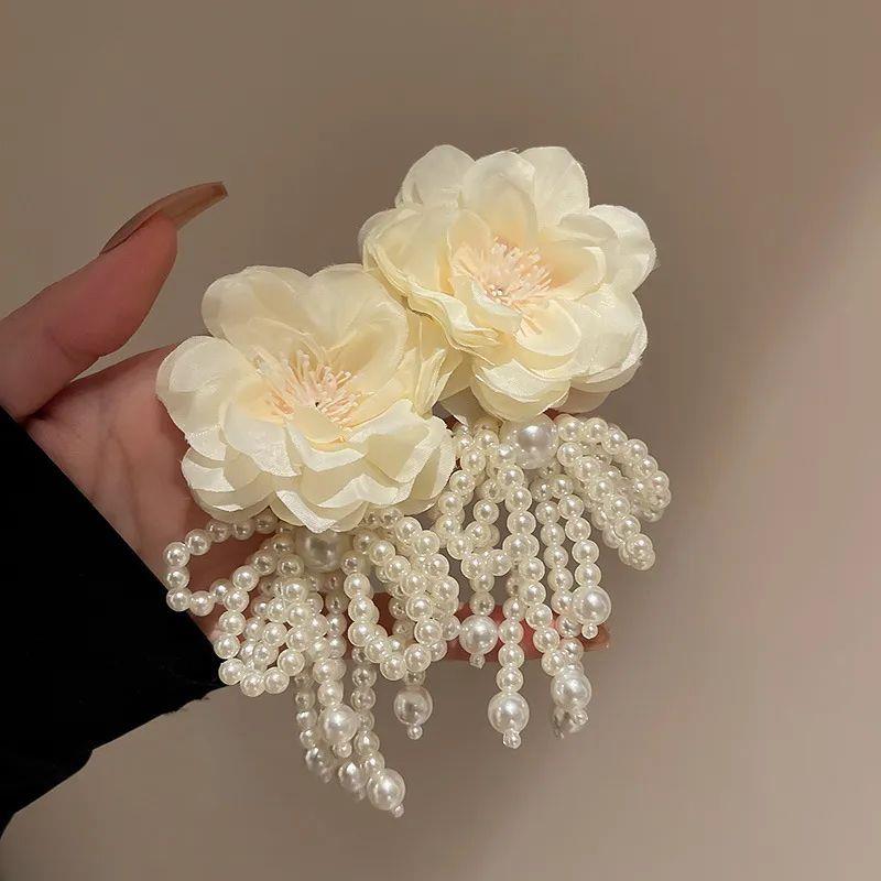 New Bohemian White Pink Big Cloth Flower Earrings For Women