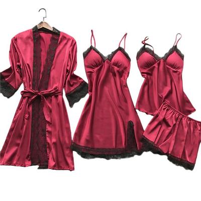 Pajama Set Satin Lace Casual Homewear pajama with Chest Pads