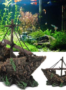 Resin Aquarium Ornament Wreck Sunk Ship Landscape Sailing Bo