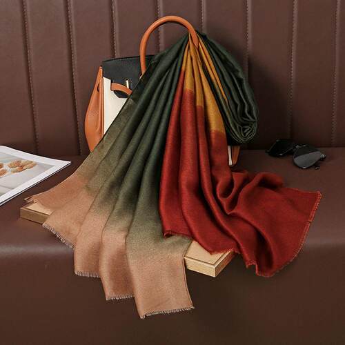 Gradient color blocked Bali yarn long scarf 巴厘纱长款围巾