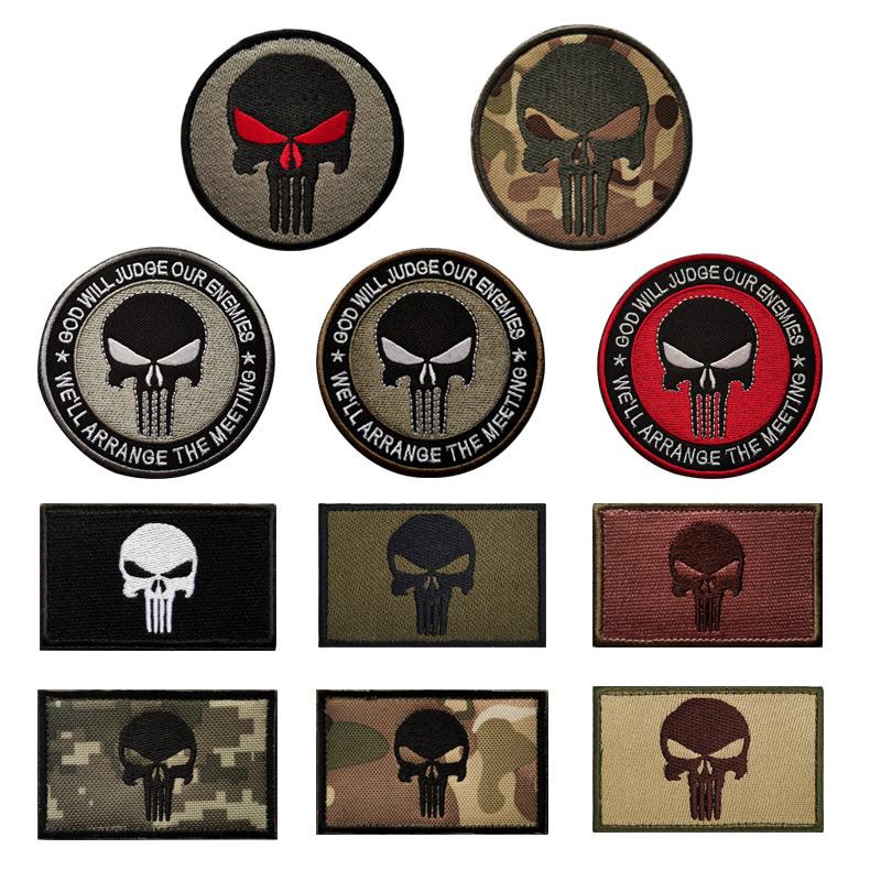 Embroidered Hook and Loop Patches Punisher Skull Armbands Ta