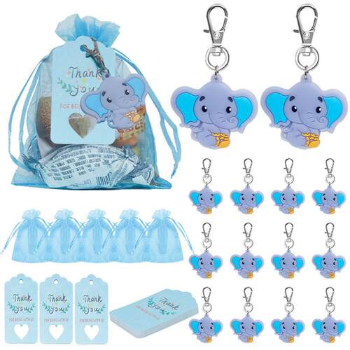 30pcs Cute Elephant Key Ring Set With Paper Tags Thank You G