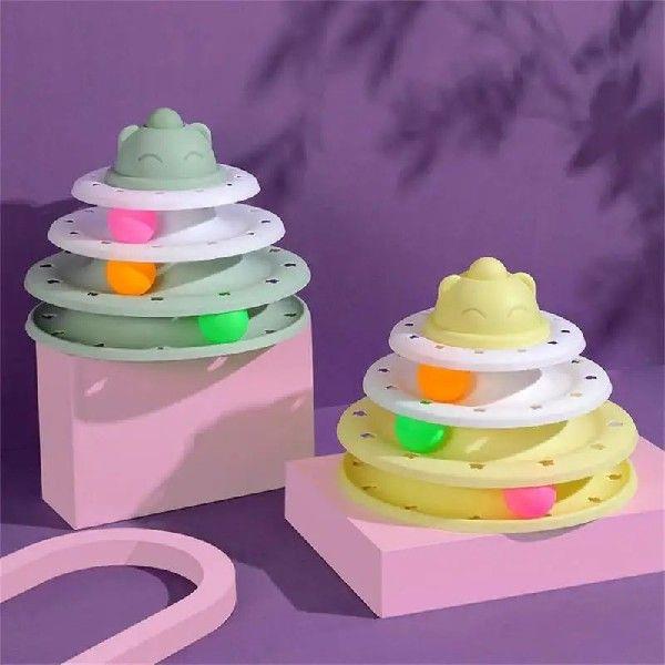 4 Levels Cat Toy Tower Turntable Roller Balls Toys